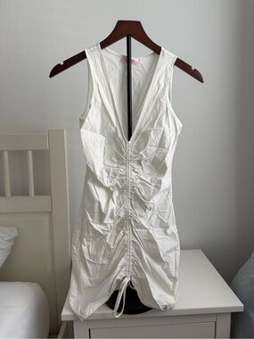 Pitaya White V-Neck Ruched Mini Dress
